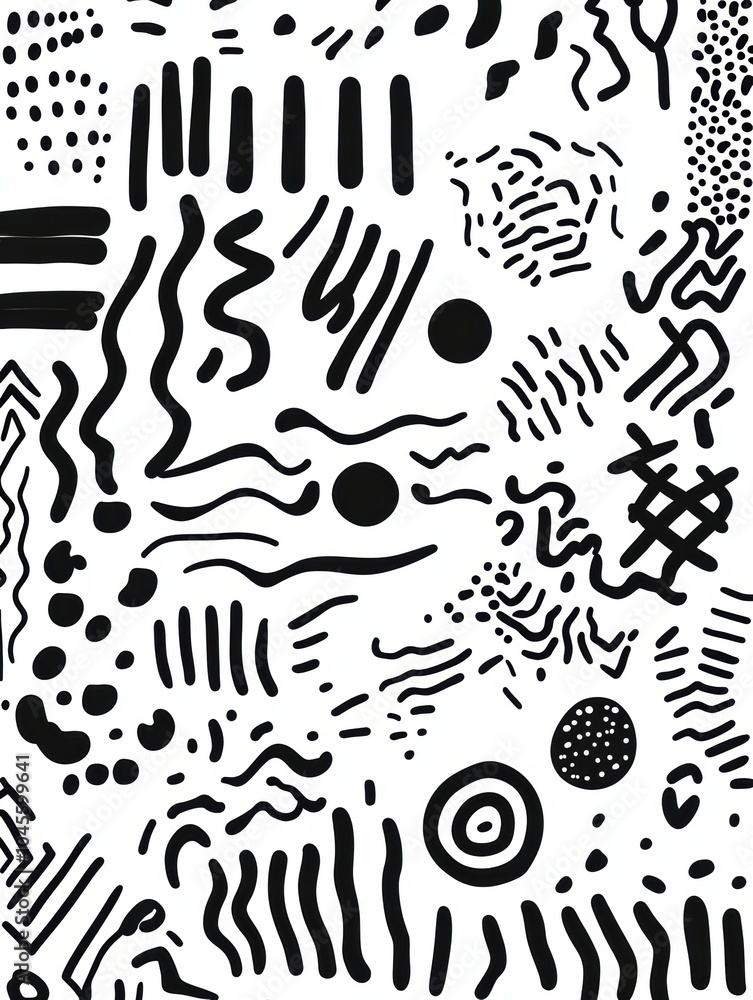 Aufkleber the artwork displays an array of abstract black and white doodles, showcasing various patterns and d
