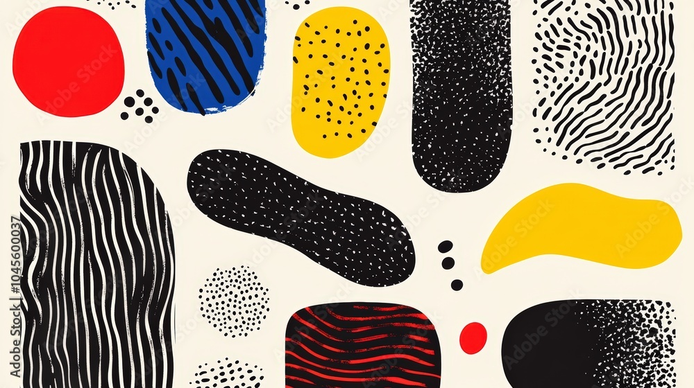 Poster colorful abstract shapes and patterns on a light background create a vibrant design
