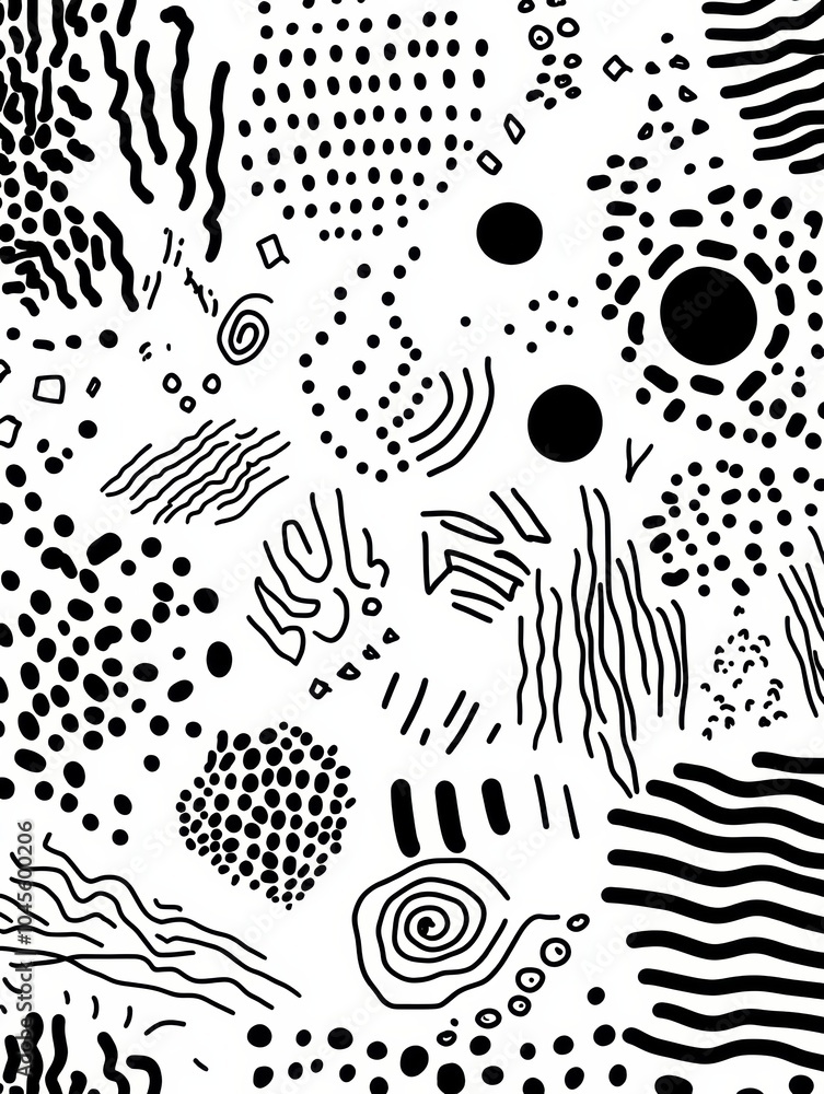 Aufkleber a collection of abstract black and white doodles showcases diverse patterns, including circles, spir