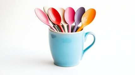 Colorful Spoons in a Blue Ceramic Mug