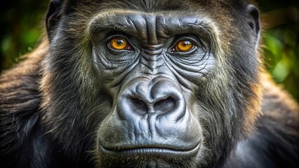 Obraz premium Close-Up of Gorilla Face with Bokeh Effect - Stunning Wildlife Photography, Nature, Animal Portraits, and Artistic
