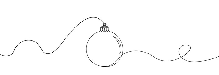 Christmas ball one line icon. Simple one continuous line drawing of  christmas bauble isolated on white background.Holiday christmas decoration.