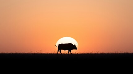 Obraz premium Silhouette Of Bull At Sunset
