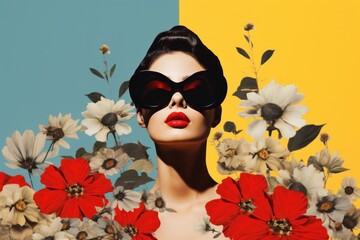 Stylish woman with floral background