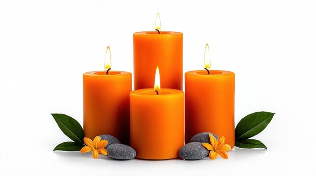 A photostock of a set of candles on a white background, relaxation theme