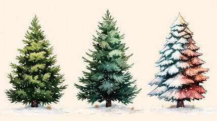 Obraz premium Christmas tree vector illustration. Hand drawn, engraving, ink, colorful sketch