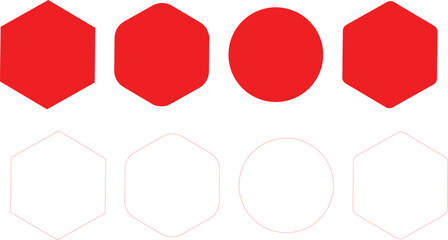 Geometric shapes set with rounded corners, triangle square pentagon hexagon heptagon octagon, slightly rounded version
