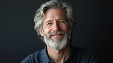 Obraz premium A man with a beard and gray hair is smiling