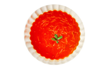Tomato soup with vermicelli dish fresh gourmet food background on the table rustic food top view copy space