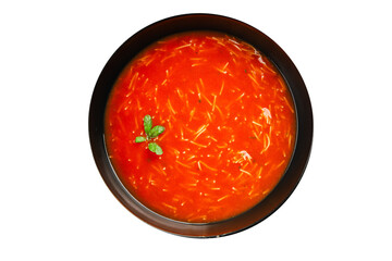 Tomato soup with vermicelli dish fresh gourmet food background on the table rustic food top view copy space