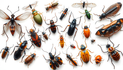 Collection of different insects isolated on white isolated with white highlights, png