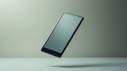 A sleek modern smartphone floating against a transparent background, showcasing its minimalistic design and clean interface.