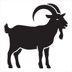 Black silhouette drawing of a goat in side view