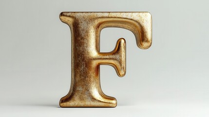 3d letter f crafted from polished gold serif font standing out starkly against a white background emphasizing elegance and luxury in typography