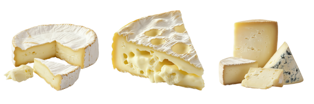 Creamy Brie Cheese with Cut Slices and Soft Texture isolators in the background
