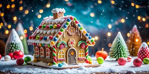 Colorful Gingerbread House Decoration with Icing and Candy for Holiday Festivities