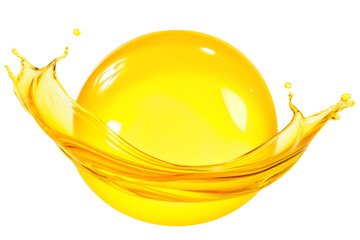 Levitation of a sphere of yellow liquid isolated on transparent background.