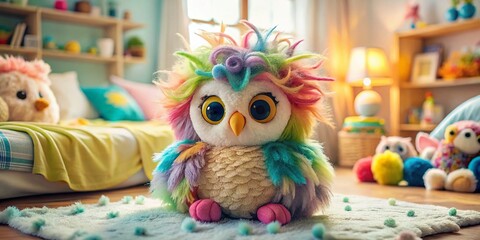 Colorful Owl Stuffed Animal with Vibrant Hair for Kids' Room Decor and Gifts