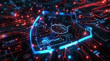 Fototapeta premium Cybersecurity Shield on Circuit Board