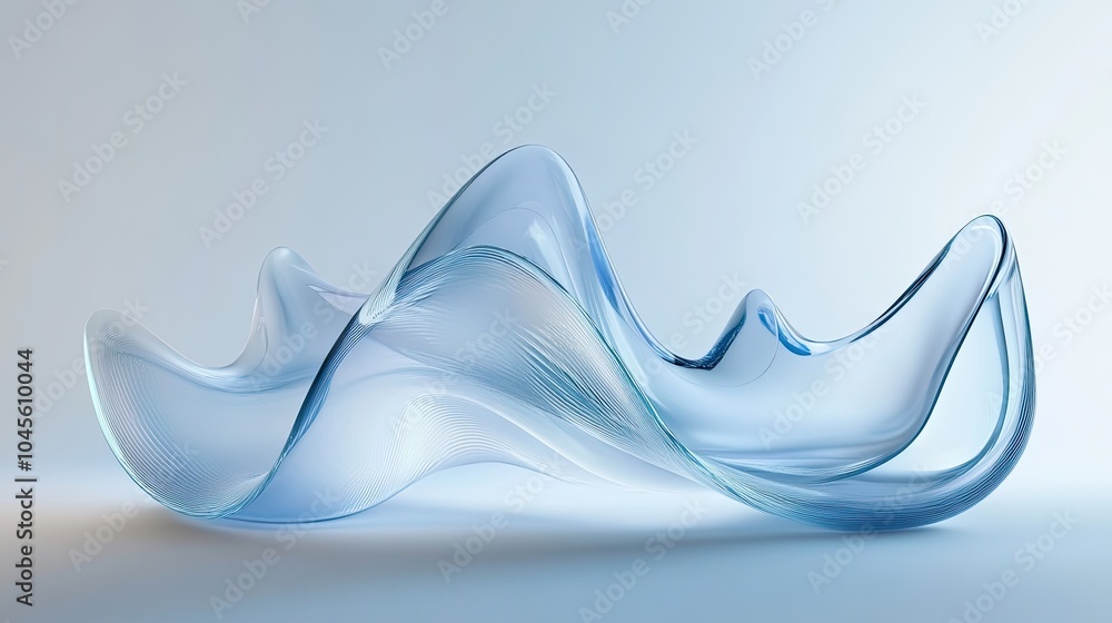 Poster abstract wavy glass shapes with sharp curves and smooth surfaces, glowing softly against a minimalis