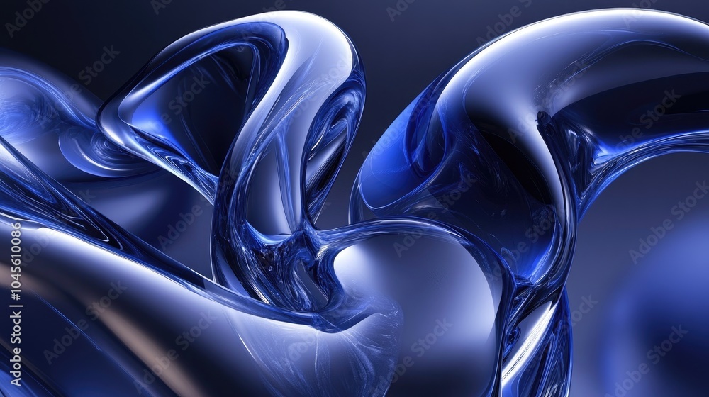 Poster abstract wavy glass shapes with sharp curves and smooth surfaces, glowing softly against a minimalis