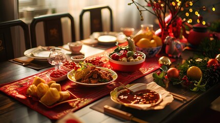 Festive Holiday Table Setting with Decorations