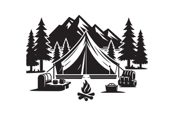 Camping Tent silhouette vector illustration, Camping Tent silhouette vector
