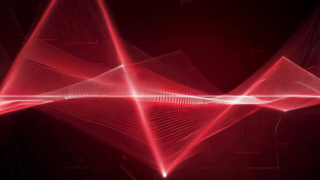 Shimmering red waveforms: Glowing red waveforms, geometric patterns moving from right to left. Abstract texture.
