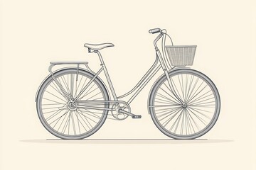 This minimalistic bicycle features a basket, showcasing a stylish design ideal for eco-friendly commuting in the city. Generative AI
