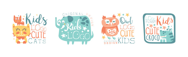 Cute and Funny Kids Logo Design Vector Set