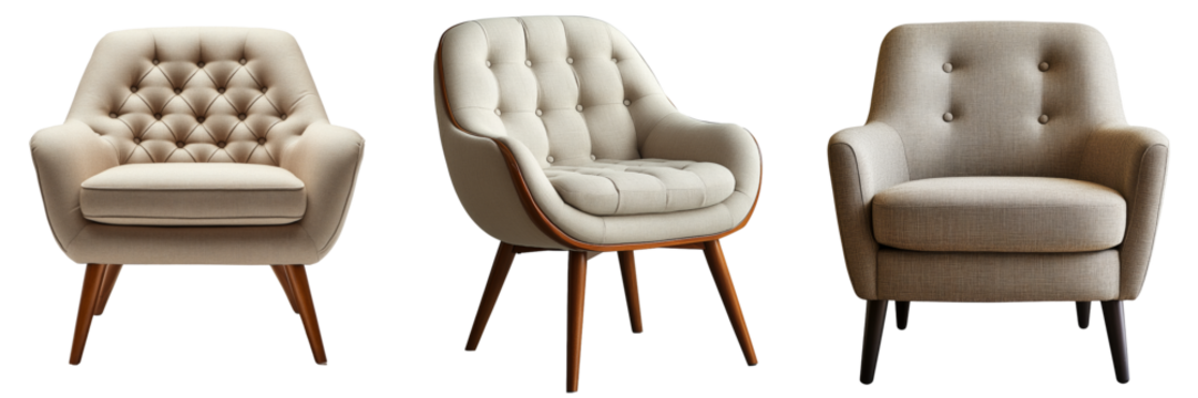 Modern upholstered armchair with wooden legs isolator on the background
