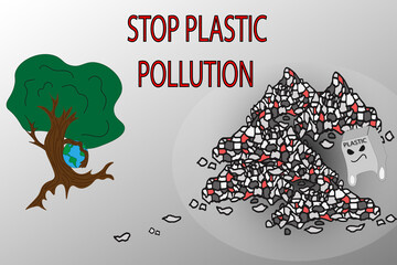 A tree with earth running away from plastic waste