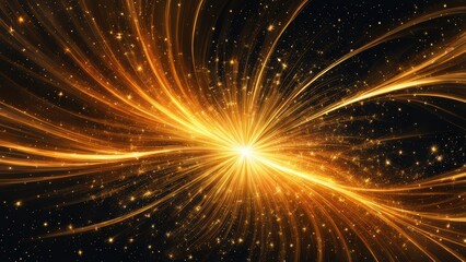 Obraz premium A vibrant explosion of golden light and particles creating a cosmic effect.