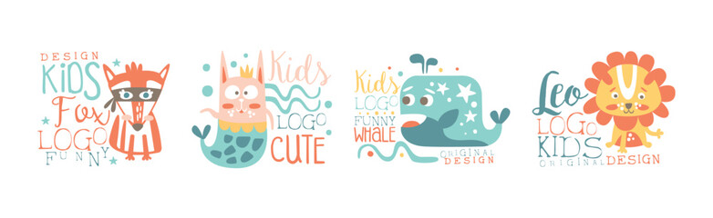 Cute and Funny Kids Logo Design Vector Set