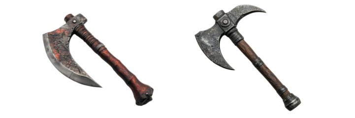 Intricate fantasy battle axe with ornate detailing  isolator on the background
