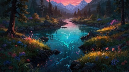 Red Moon Over Mountains in Shadow