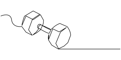Single continuous line drawing of dumbbells. Sport equipment in one linear style. Design element for poster, banner, flyer. Sport, workout, wellness. Editable stroke. dumbbells one line art.
