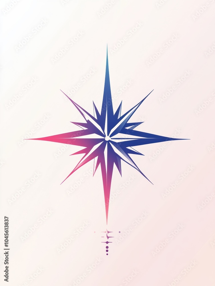 Aufkleber This design showcases a geometric compass rose with clean, sharp lines and a vibrant color gradient emanating from the center. Generative AI