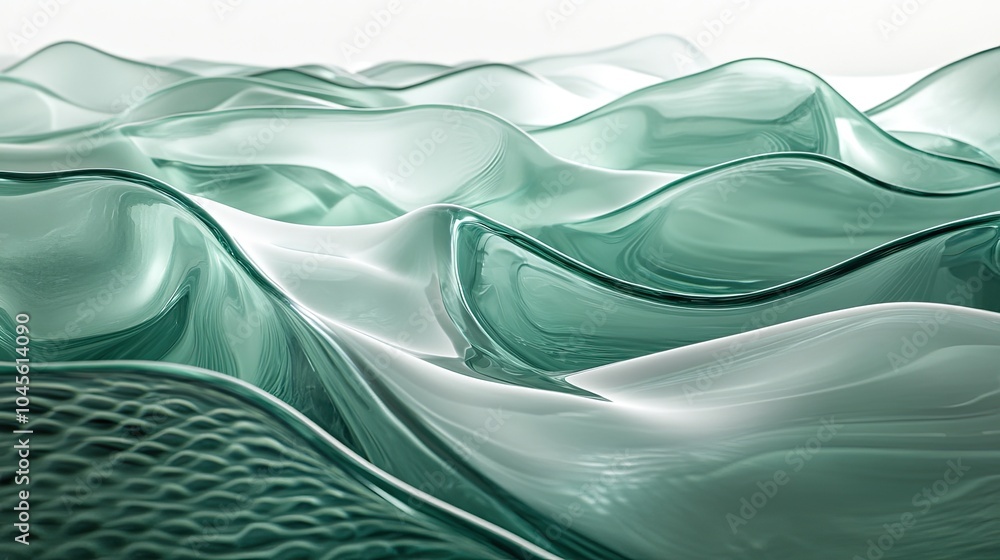 Poster translucent wavy glass shapes with a glossy finish, layered for a dynamic and sophisticated visual t
