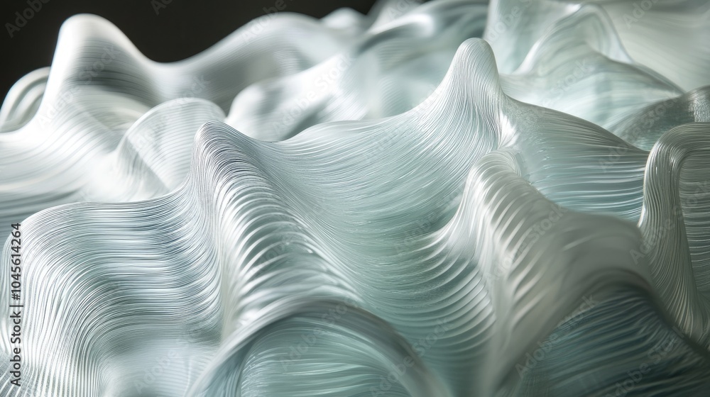 Poster translucent wavy glass shapes with a glossy finish, layered for a dynamic and sophisticated visual t