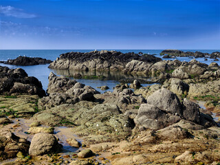 Rocks on the wild coast between Batz sur Mer and Le Croisic, in the Loire-Atlantique department in western France.