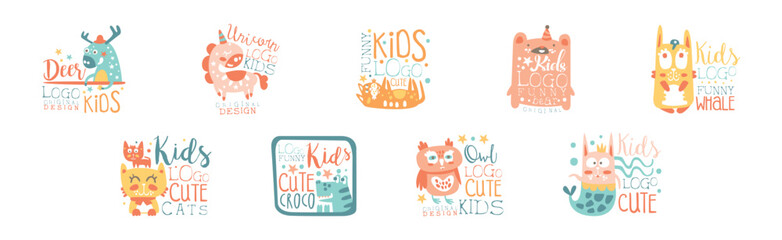 Cute and Funny Kids Logo Design Vector Set