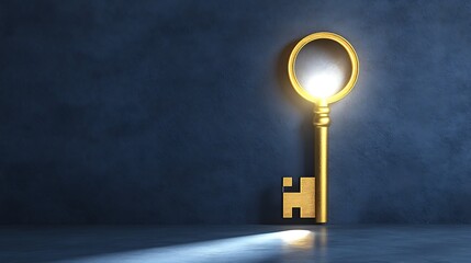 Golden Key Unlocking Opportunity Door With Light