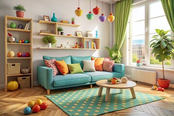 Cozy Children’s Modern Living Room with Sofa - Bright and Inviting Space for Play and Relaxation