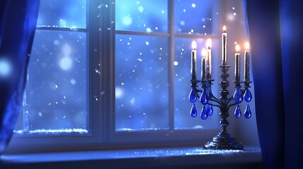 Elegant Menorah by Winter Window