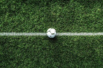 White soccer ball on a green field, ready for play, capturing the excitement and energy of the sport, copy space