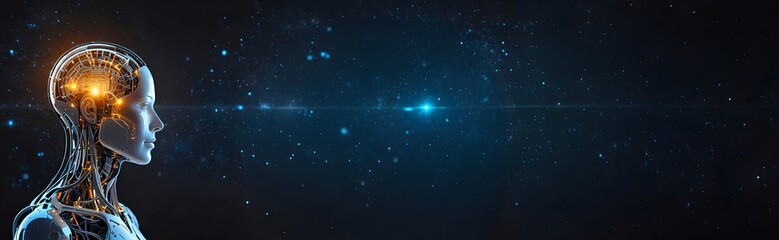 Obraz premium Futuristic Robot Head with Illuminated Brain Concepts