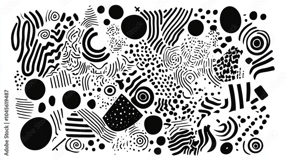 Poster this artwork displays a captivating array of black and white doodles with various patterns, includin