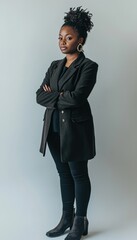 full body side perspective of black african american business corporate worker on the job 