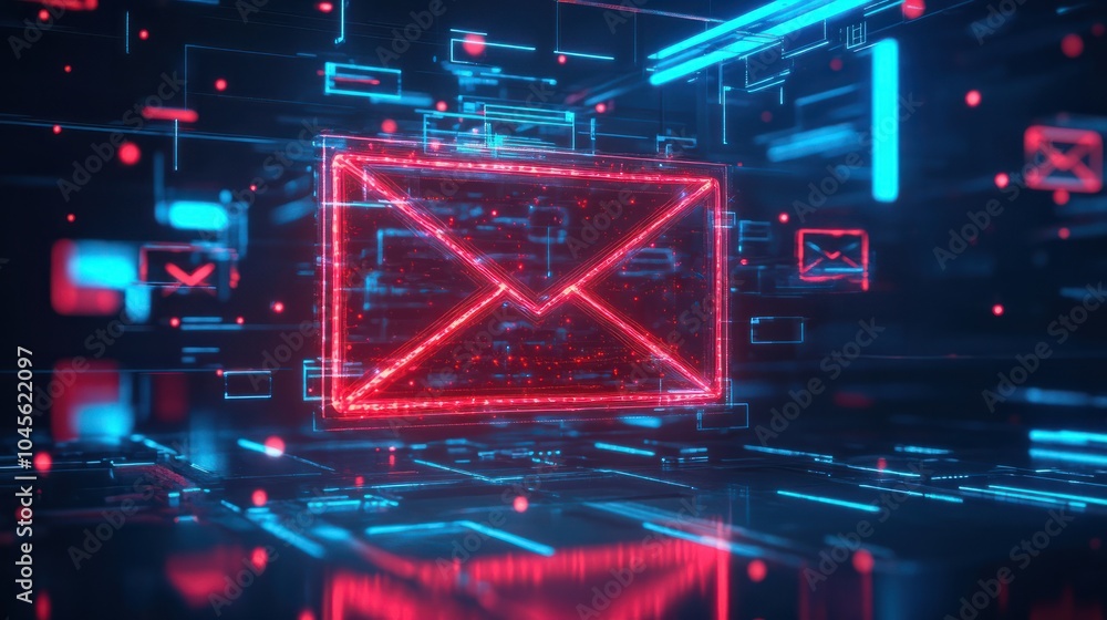 Poster blocking spam e-mail, warning pop-up for phishing mail, network security concept. generative ai.